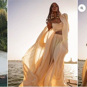 NWT $426 Erika Pena Avana Wide Leg Pants Sz S/M and Matching Jacket Sz OS Beige